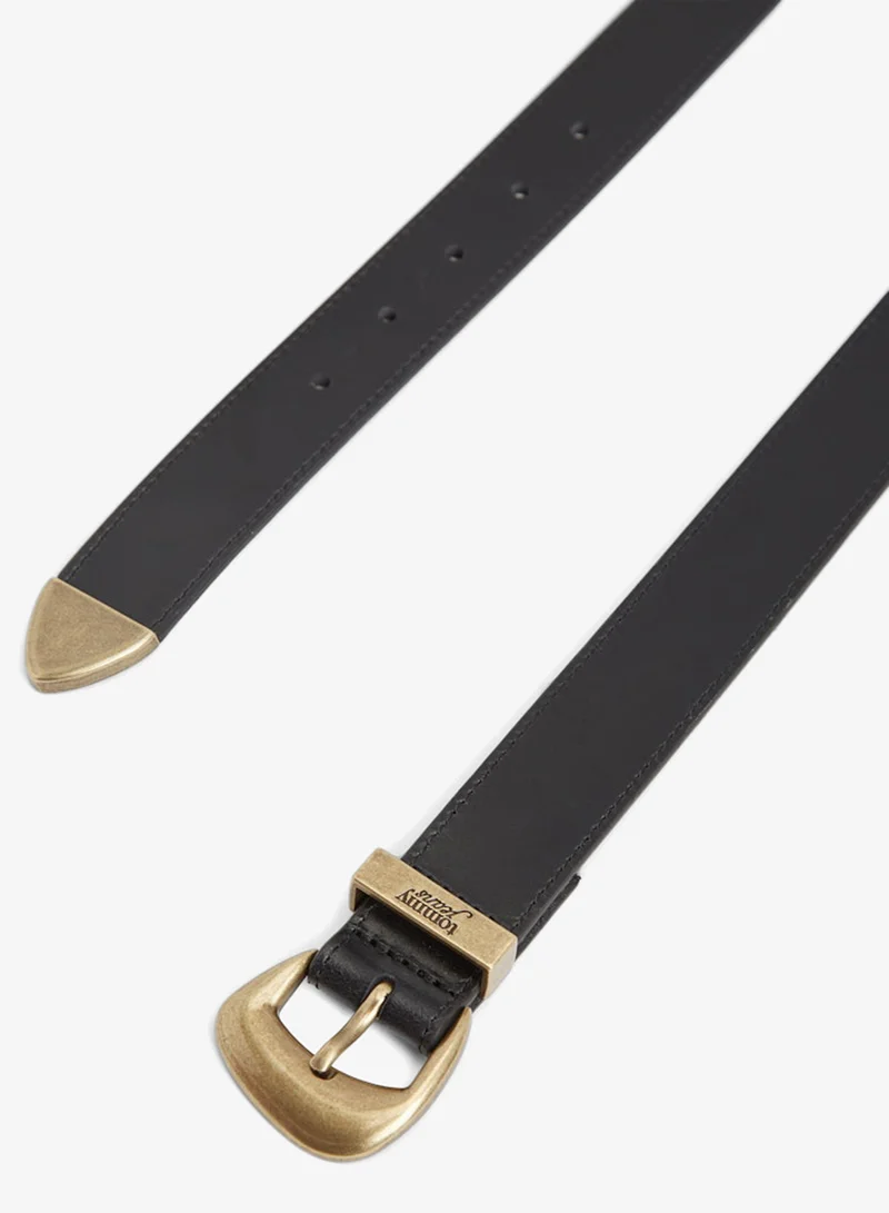 Tommy Jeans Black Abstract Buckle Debossed Logo Leather Belt for Women | Best Price UAE